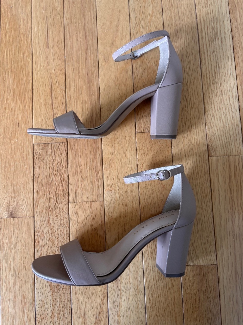 Kelly and Katie nude strappy block heels